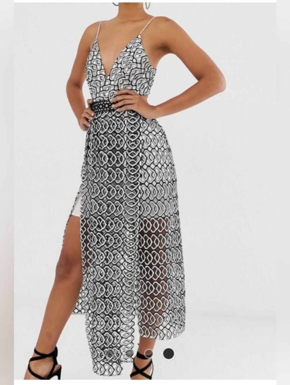 New ASOS Black White Geometric Lace Maxi Dress Size 10 Whimsical Party Night Out